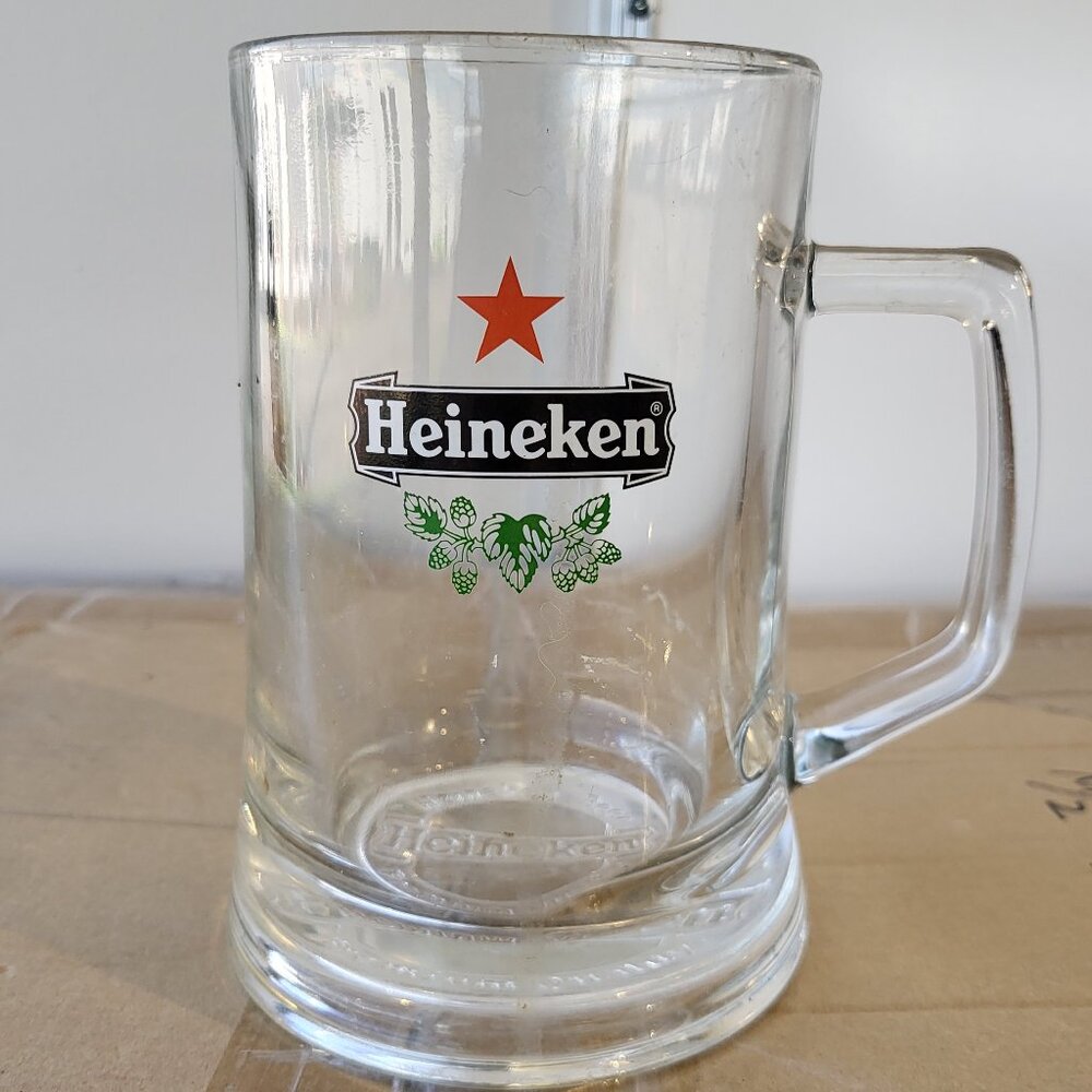 HEINEKEN Red Star .5 L 16 oz Thick Heavy Glass Beer Mug Stein Tankard GUC BIN B